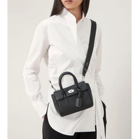 Mulberry Bayswater Mini Bag Top Handle Crossbody Heavy Grain Black Leather - Picture 11 of 11